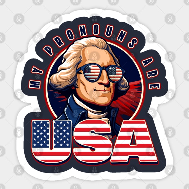 My Pronouns are USA Funny George Washington in Sunglasses Sticker by DanielLiamGill